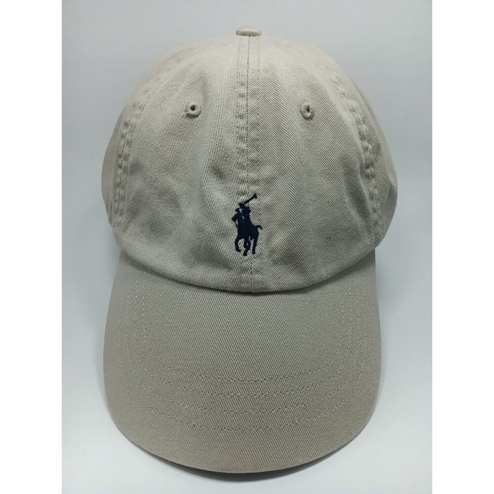 Polo Ralph Lauren Tan Cotton Chino Adjustable Ball Cap Blue Pony Strap Dad Hat